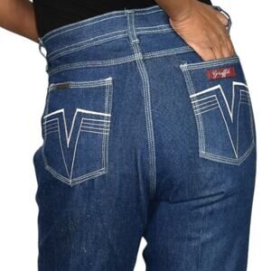 Vintage Graffiti Jeans Blue High Waist Straight Embroidery Pockets 80s Size 34